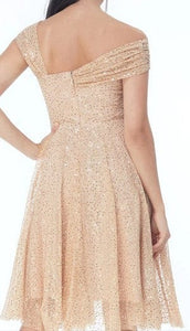 ONE SHOULDER SEQUIN AND MESH DRESS