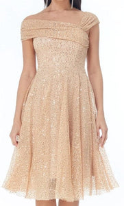 ONE SHOULDER SEQUIN AND MESH DRESS
