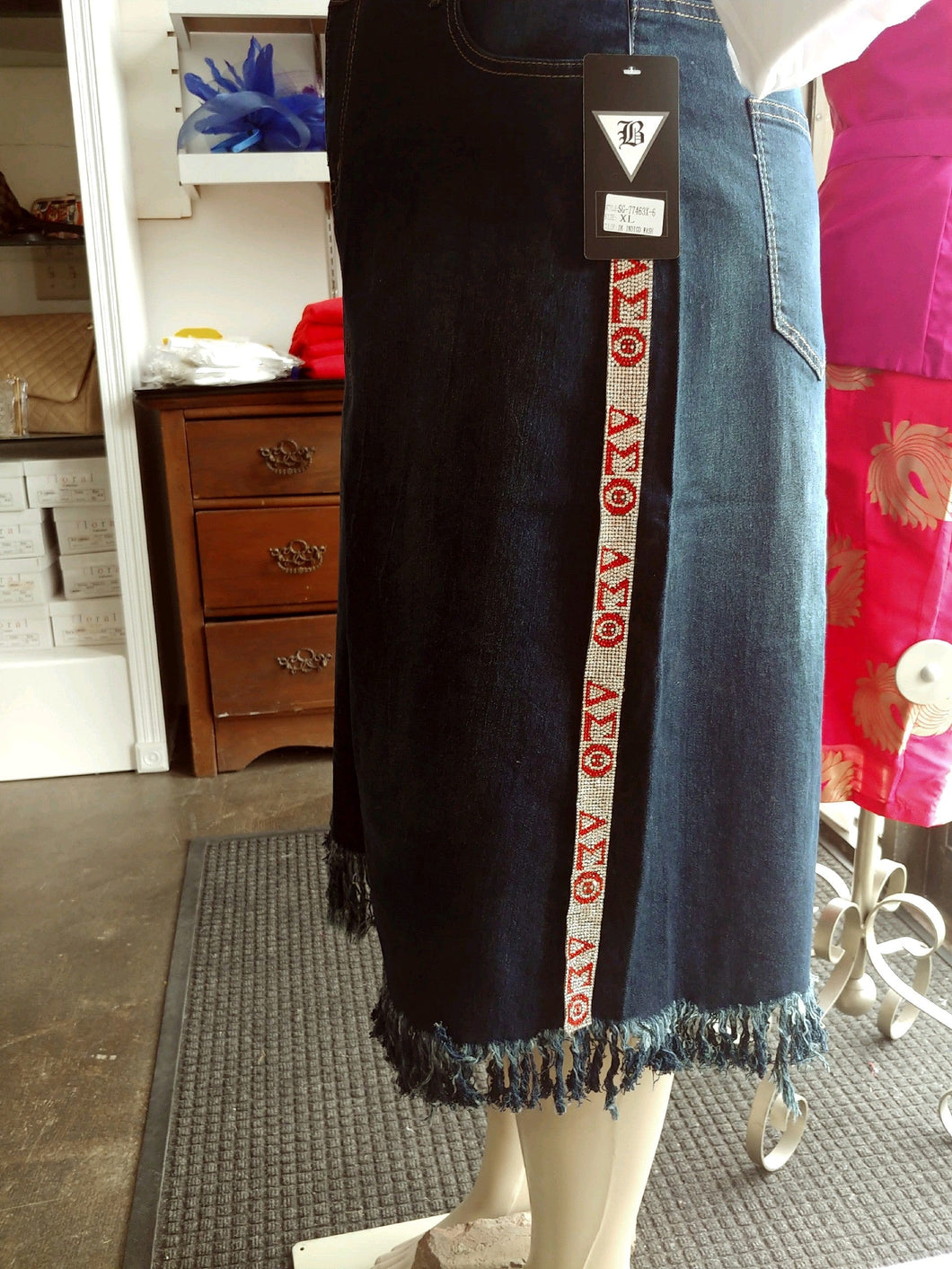 Delta Sigma Theta Frayed Denim Skirt