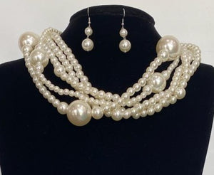 Unisex 5-Strand Twisted Pearl Necklace set